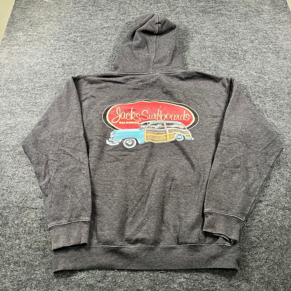 Jack's Surfboards Hoodie Mens Large Gray Fleece Lined Cotton Hooded Skate Surf